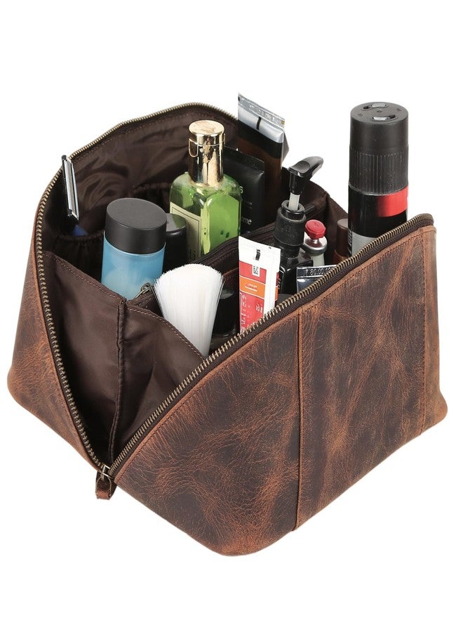 كومال سي حقيبة أدوات تجميل فاخرة من الجلد للرجال من كومال سي - طقم حلاقة مصنوع يدويًا ببطانة داخلية مقاومة للماء، ومساحة تخزين واسعة، ومقبض حمل - حقيبة سفر جلدية للرجال والنساء - Image 4